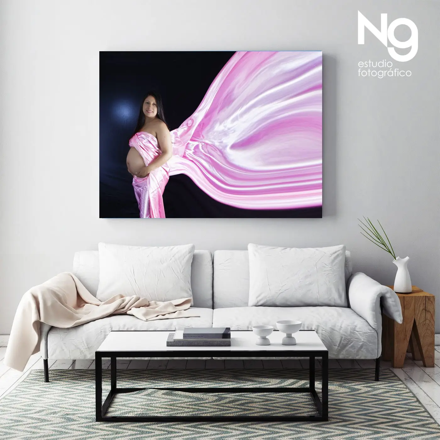 mock up blank poster on the wall of livingroom, 3D render